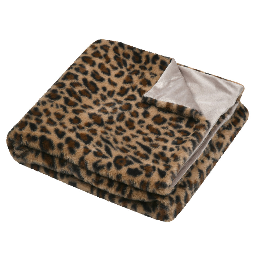 Lovely casa - plaid imprimé léopard - effet fourrure