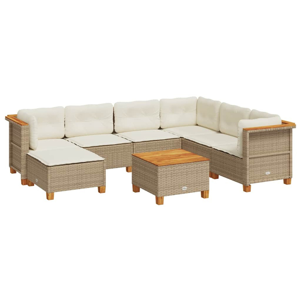 Salon de jardin avec coussins 8 pcs beige résine tressée