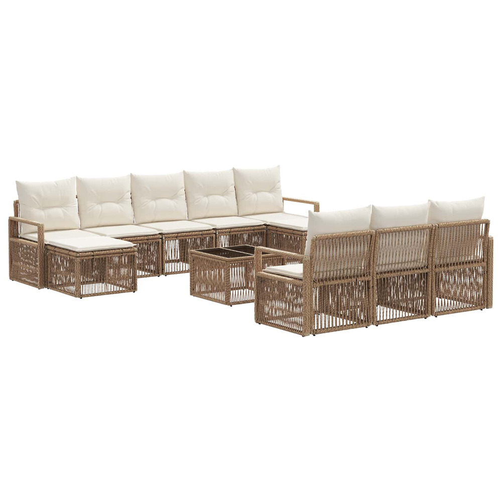 Ensemble de canapé de jardin 11 pcs beige polyrotin