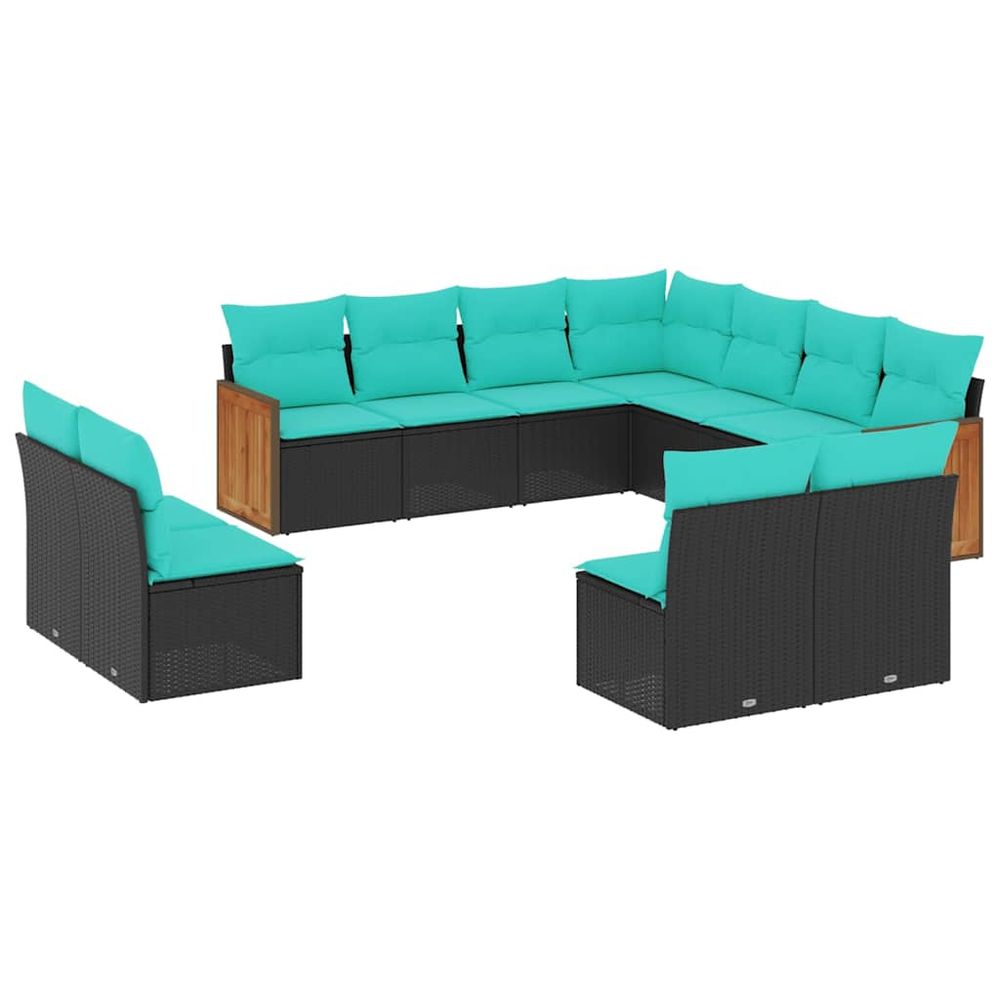 Salon de jardin 11 pcs avec coussins noir résine tressée
