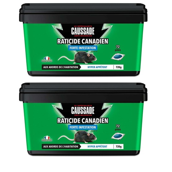 Pack de 2 seaux de raticide canadien pat'appât forte infestation boite de 720 g