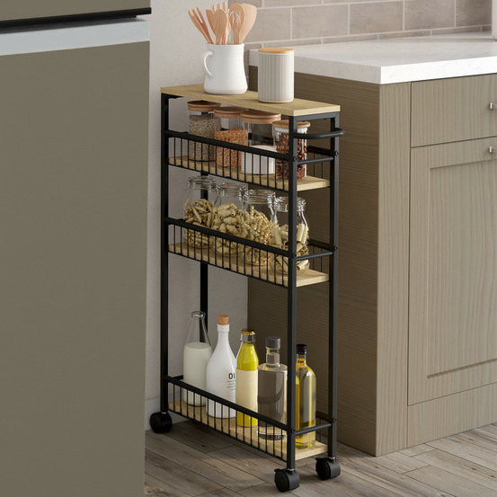 Desserte de cuisine gain de place detroit 4 niveaux sur roulettes design industriel