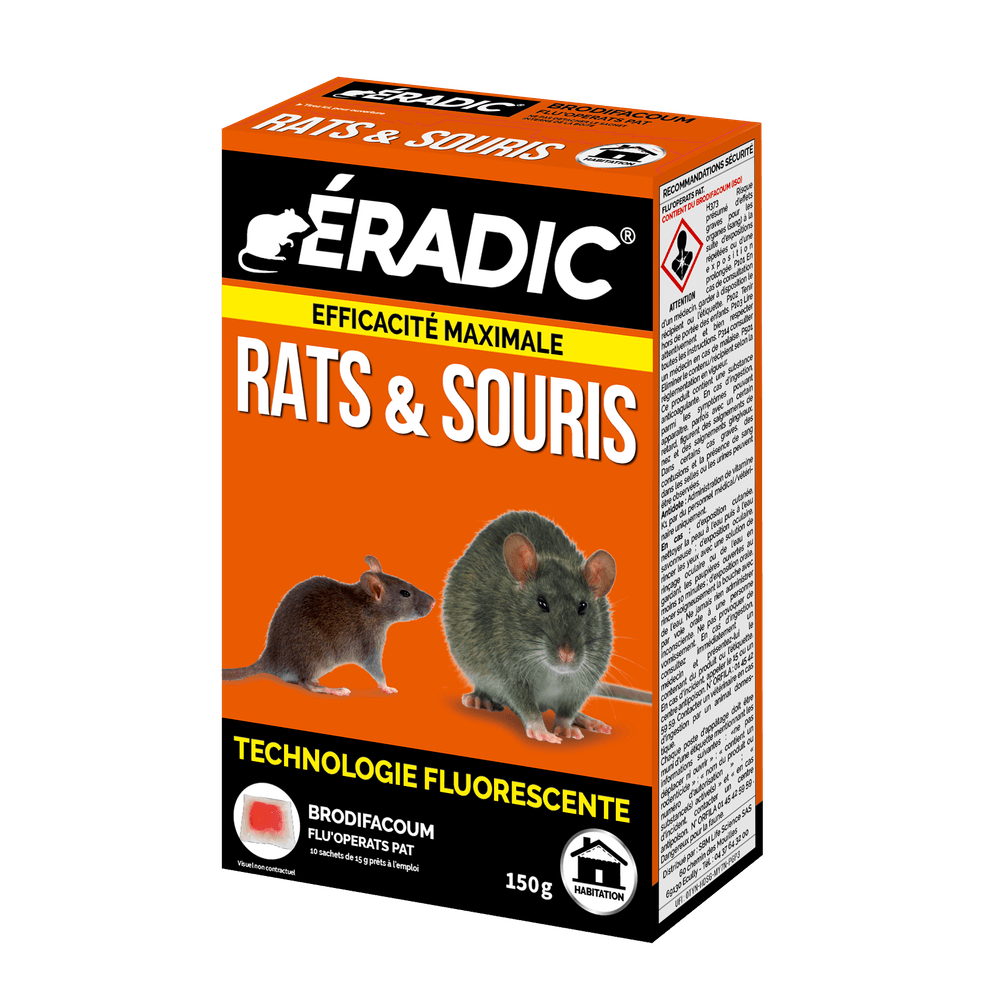 Eradic pâtes fluorescentes - anti rats & souris - efficacité maximale - lieux secs & humides - 10 sachets - prêt ã l'emploi