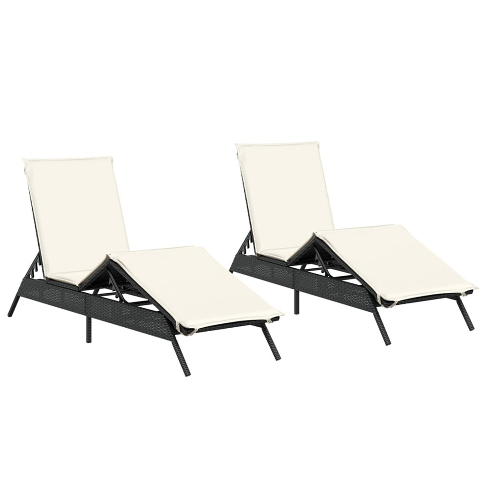 Chaises longues avec coussins lot de 2 noir résine tressée