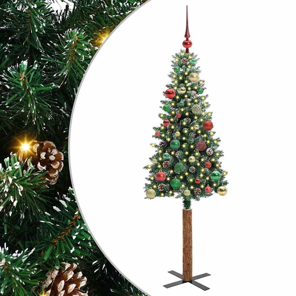 Sapin de noël mince vert 150 cm pvc et bois de pin massif