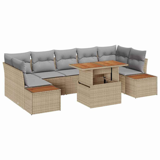 Ensemble de canapé de jardin 8 pcs beige poly rotin