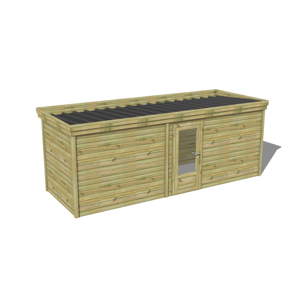 Abri de jardin bois pin traité autoclave 27mm - 6,49x2,14m / 14m2 - bac acier - abri français