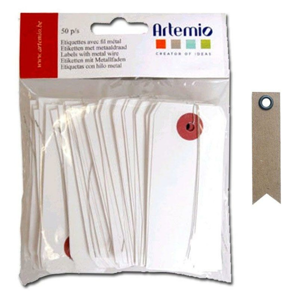 Etiquettes blanches fil métal + 20 étiquettes kraft fanion