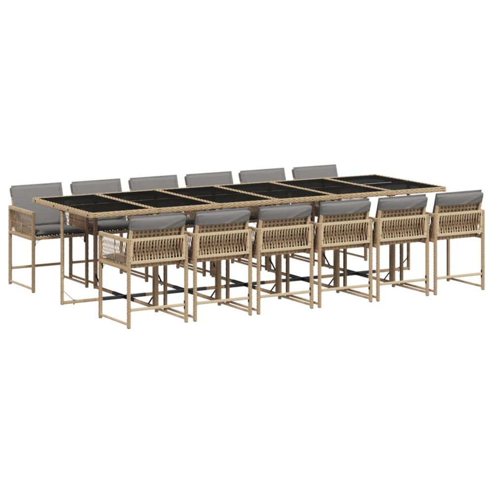 Ensemble à manger de jardin coussins 13 pcs mélange beige rotin
