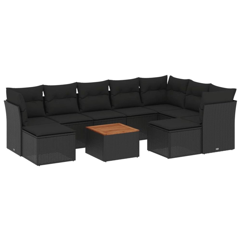Salon de jardin 10 pcs avec coussins noir résine tressée