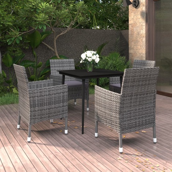 Ensemble à manger de jardin coussins 5 pcs résine tressée verre