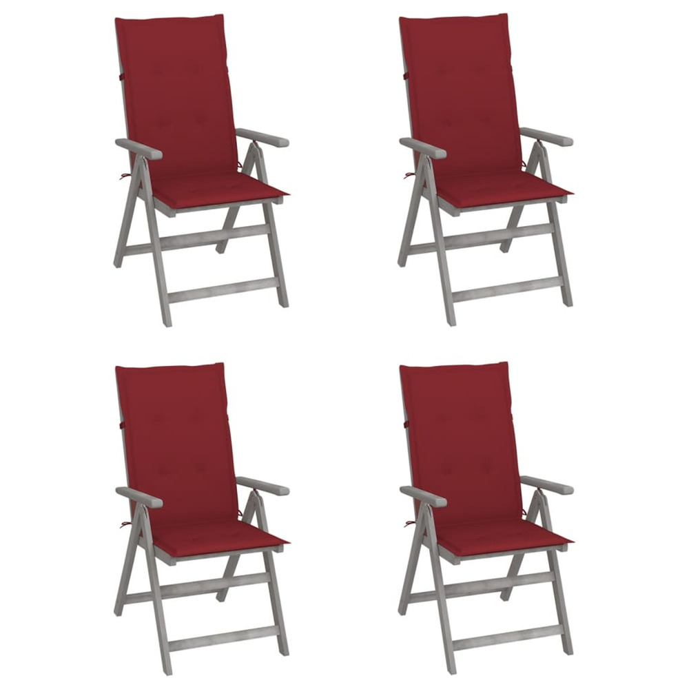 Chaises inclinables de jardin lot de 4 et coussins bois acacia