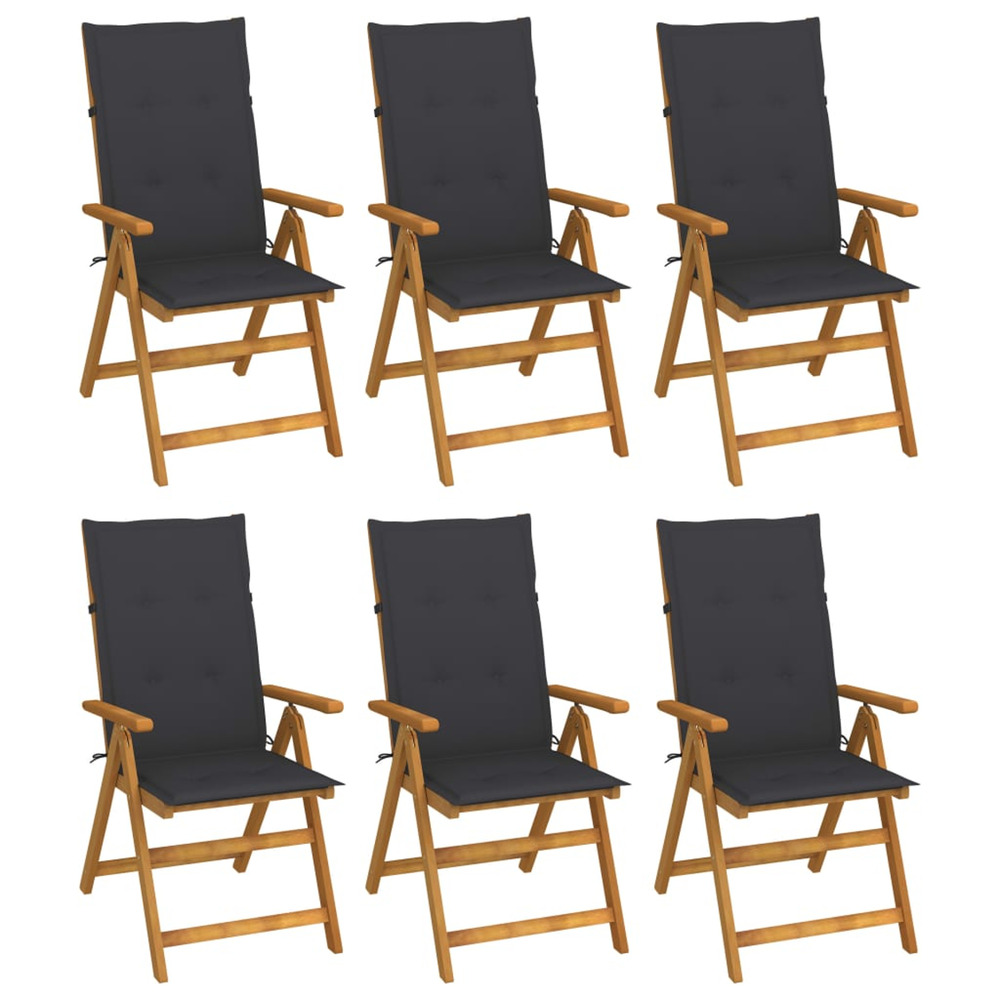 Chaises pliables de jardin lot de 6 avec coussins bois d'acacia