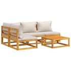 Salon de jardin meuble d'extérieur ensemble de mobilier 5 pièces avec coussins gris clair bois massif