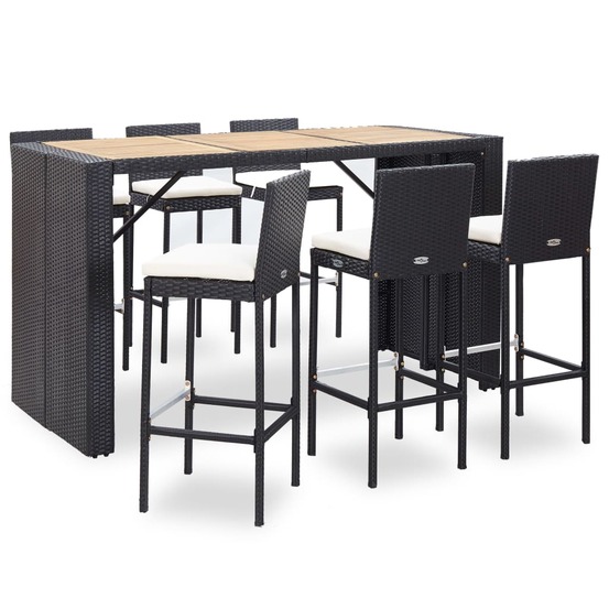 Ensemble de bar de jardin 7 pcs et coussins résine tressée noir