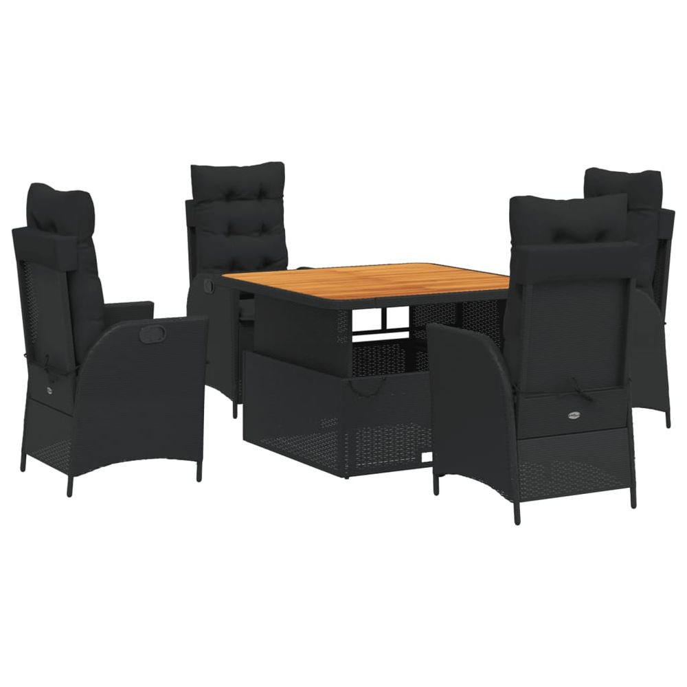 Ensemble à manger de jardin coussins 5pcs noir résine tressée
