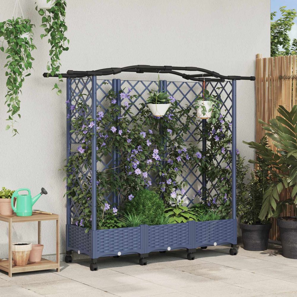 Carré potager surélevé treillis toit polypropylène jardin balcon gris 163x40x129cm