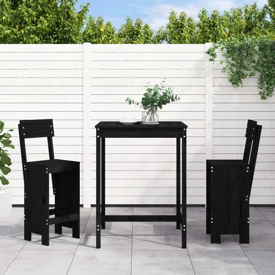 Ensemble de bar de jardin 3 pcs noir bois de pin massif