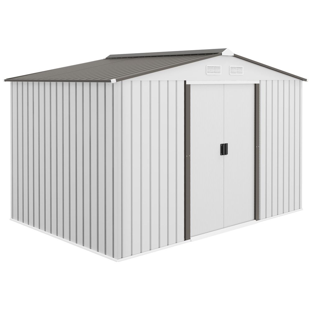 Abri de jardin acier galvanisé extérieur rangement outils double porte coulissante argent - comfortxl outdoor living