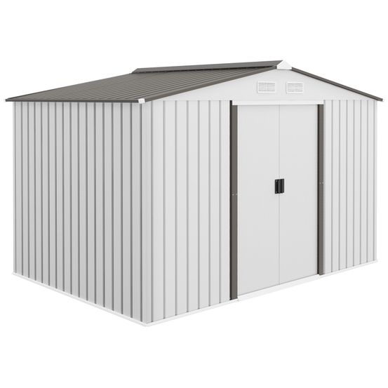 Abri de jardin acier galvanisé extérieur rangement outils double porte coulissante argent - comfortxl outdoor living