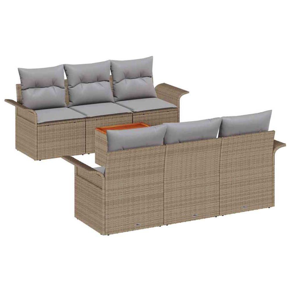 Ensemble de canapé de jardin avec coussin 7 pcs beige polyrotin