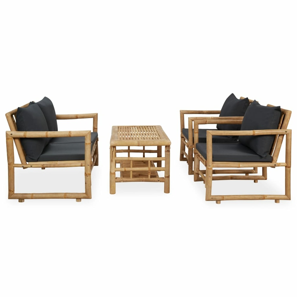 Salon de jardin 4 pcs avec coussins bambou