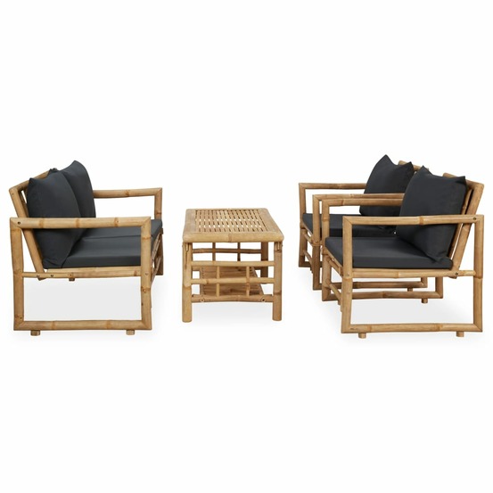 Salon de jardin 4 pcs avec coussins bambou