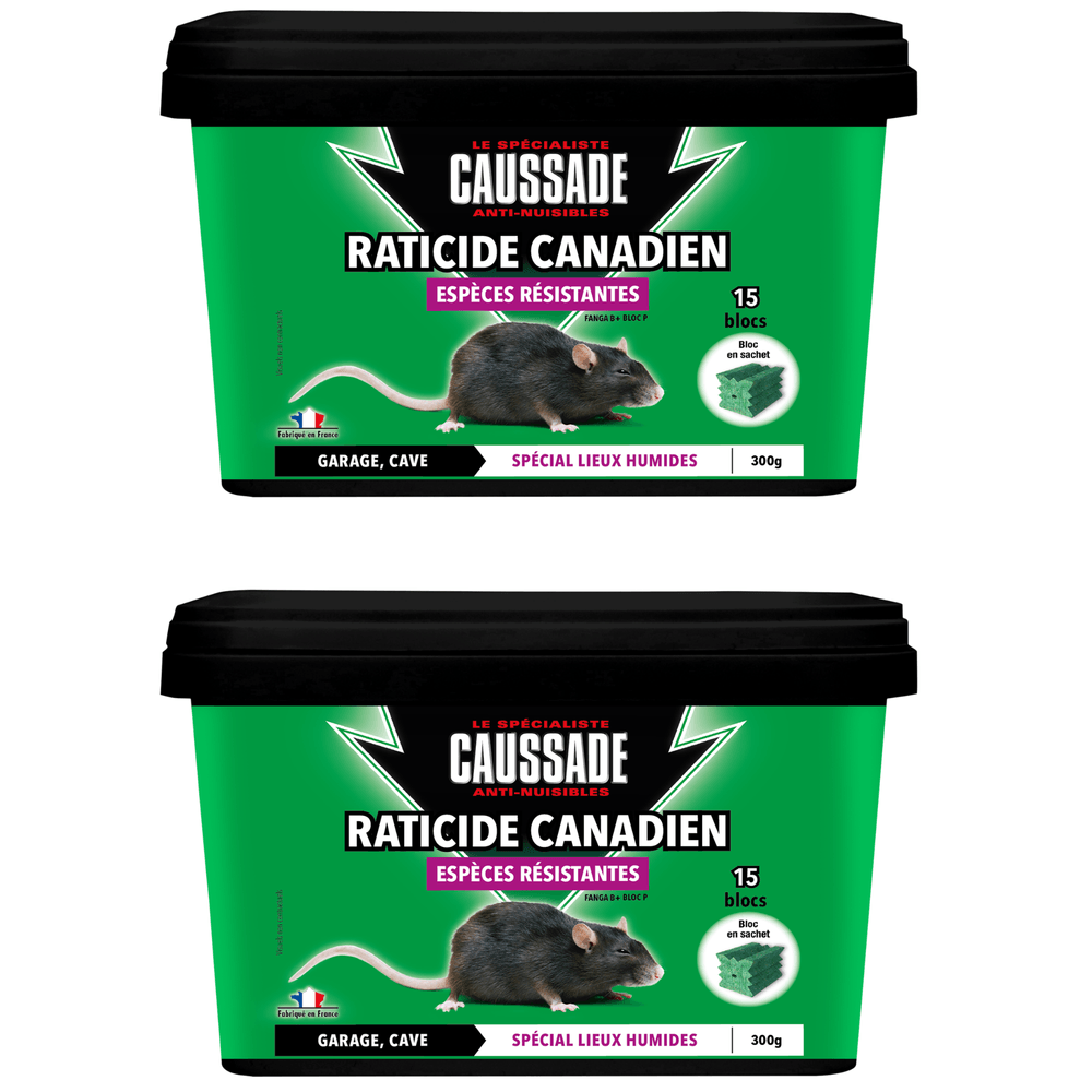 Caussade raticide canadien anti-rats & souris - 30 appâts blocs - 600g - efficacité radicale - lieux très humides - carbl300nx2