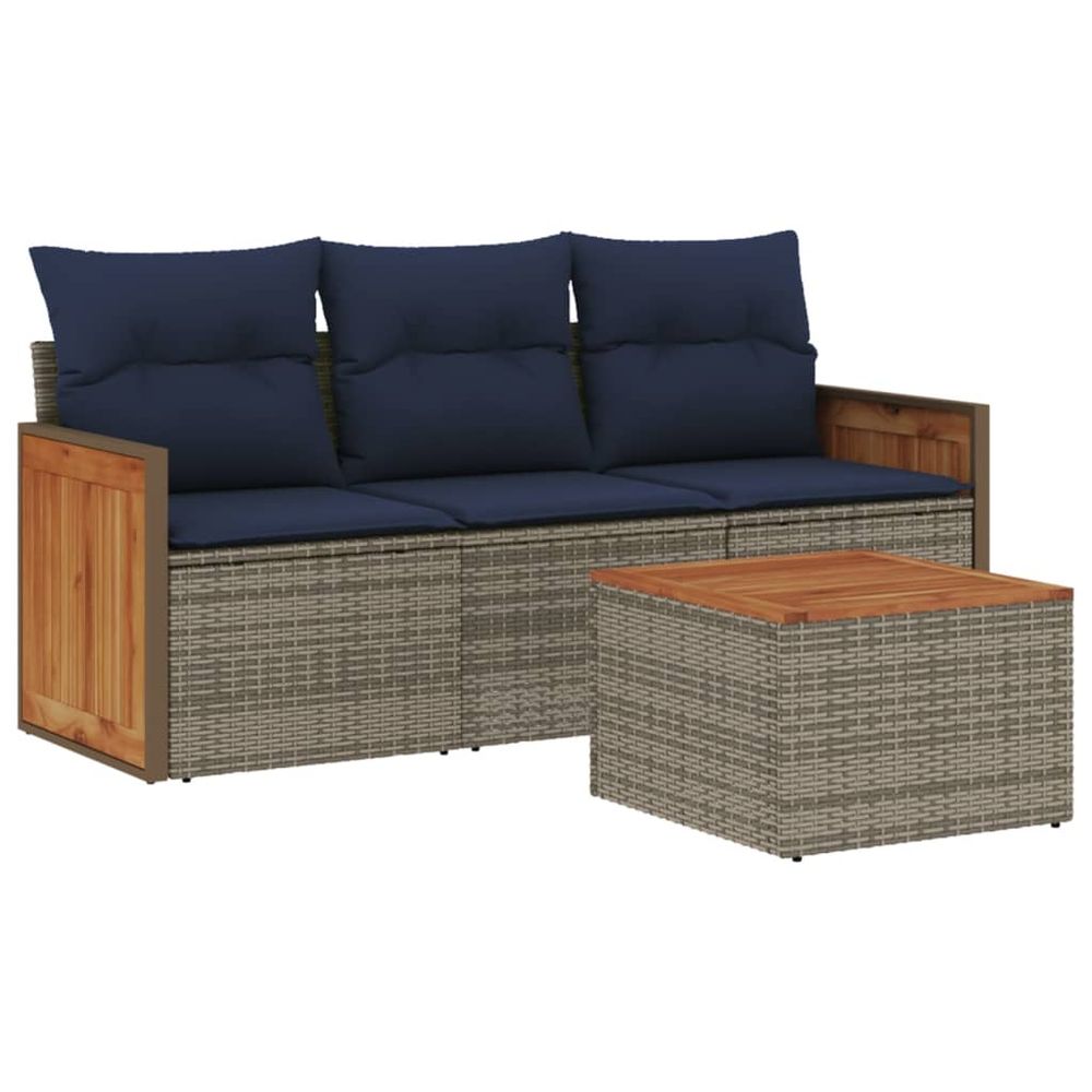 Ensemble de canapé de jardin 4 pcs avec coussins gris résine tressée