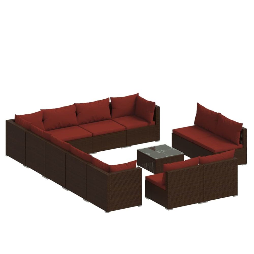 Salon de jardin 13 pcs avec coussins marron résine tressée