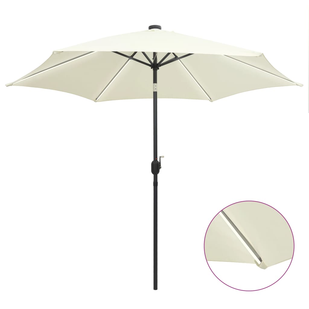 Parasol avec led et mât en aluminium 300 cm blanc sable
