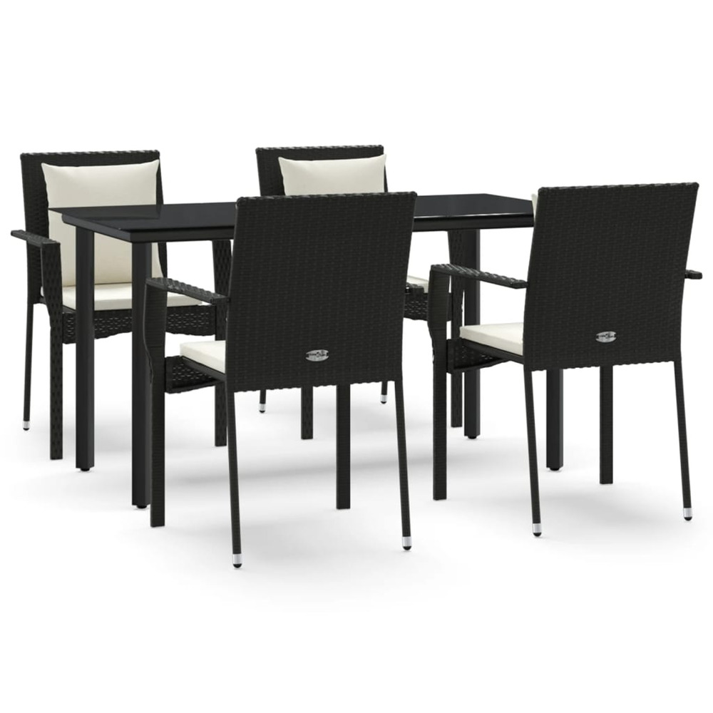 Ensemble à manger de jardin coussins 5pcs noir résine tressée