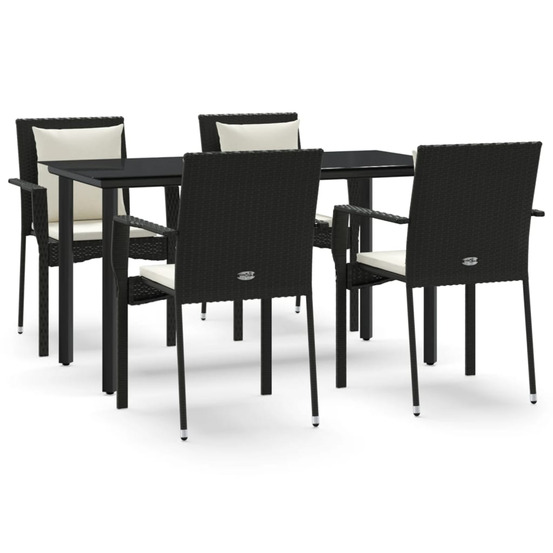 Ensemble à manger de jardin coussins 5pcs noir résine tressée