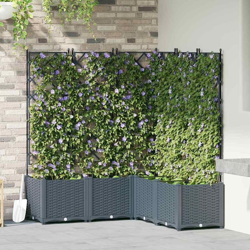 Lot de 5 jardinières hautes modulables avec treillis gris 120x120 cm