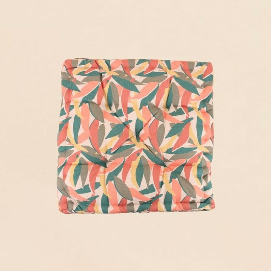 Coussin de sol effet lin déperlant & anti-uv imprimé coloré 60x60cm