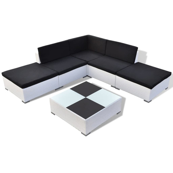 Salon de jardin 6 pcs avec coussins résine tressée blanc
