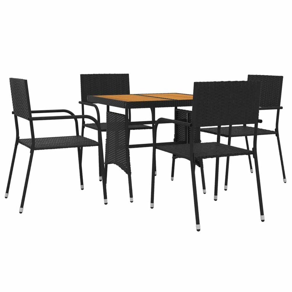 Mobilier à dîner d'extérieur 5 pièces résine tressée noir