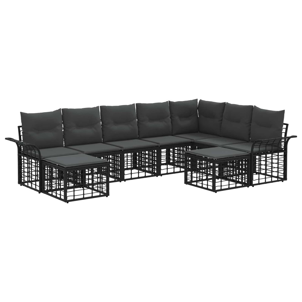 Ensemble de canapés d'extérieur 9 pcs noir et gris foncé
