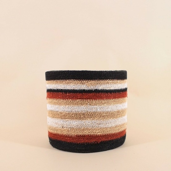 Panier rayé beige, marron en herbes marines 26x25cm