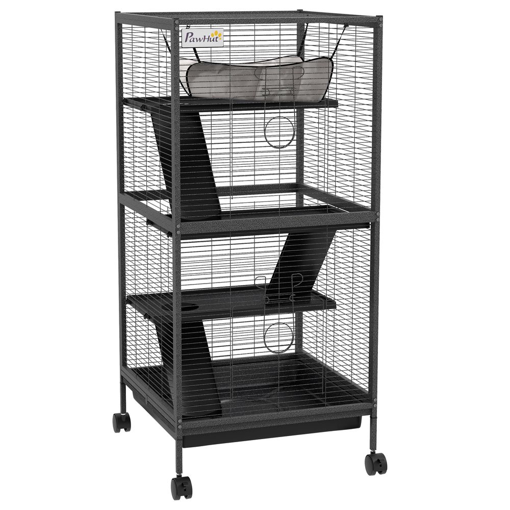 Cage chinchilla métal 3 niveaux sur roues avec plateau 52x52x113.5cm gris