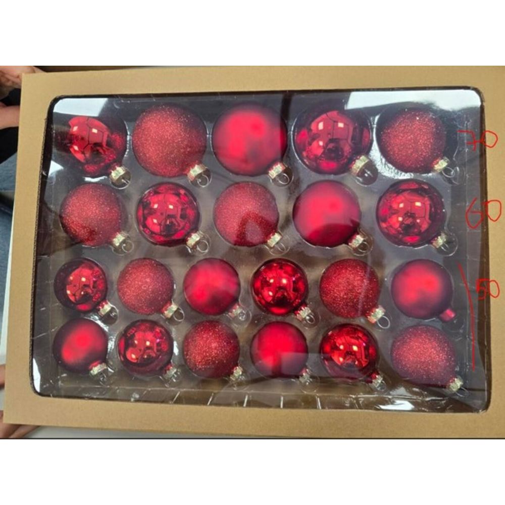 Kit de 22 boules de noël en verre assorties rouge