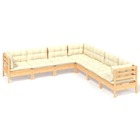 Salon de jardin meuble d'extérieur ensemble de mobilier 7 pièces avec coussins crème bois de pin solide