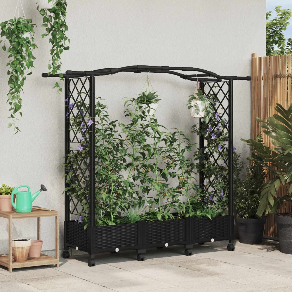Bac à plantes surélevé polypropylène terrasse culture potagère 169x40x129 noir