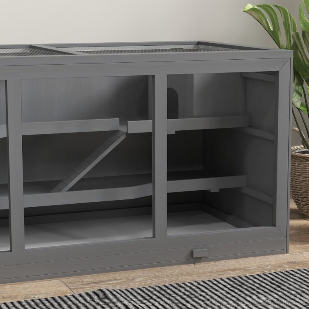 Cage hamster bois 3 niveaux habitat spacieux toit relevable 115cm gris - comfortxl pet living
