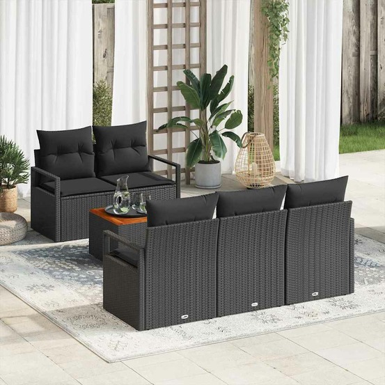 Ensemble de canapé de jardin avec coussin 6 pcs noir polyrotin