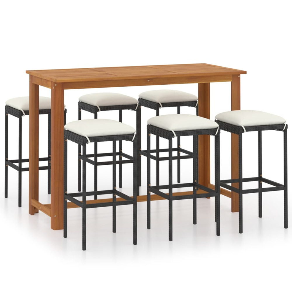 Ensemble de bar de jardin avec coussins 7 pcs noir