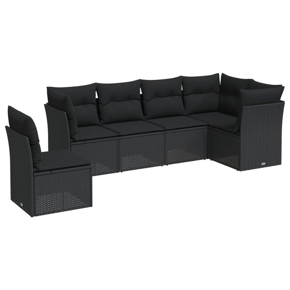 Salon de jardin 6 pcs avec coussins noir résine tressée