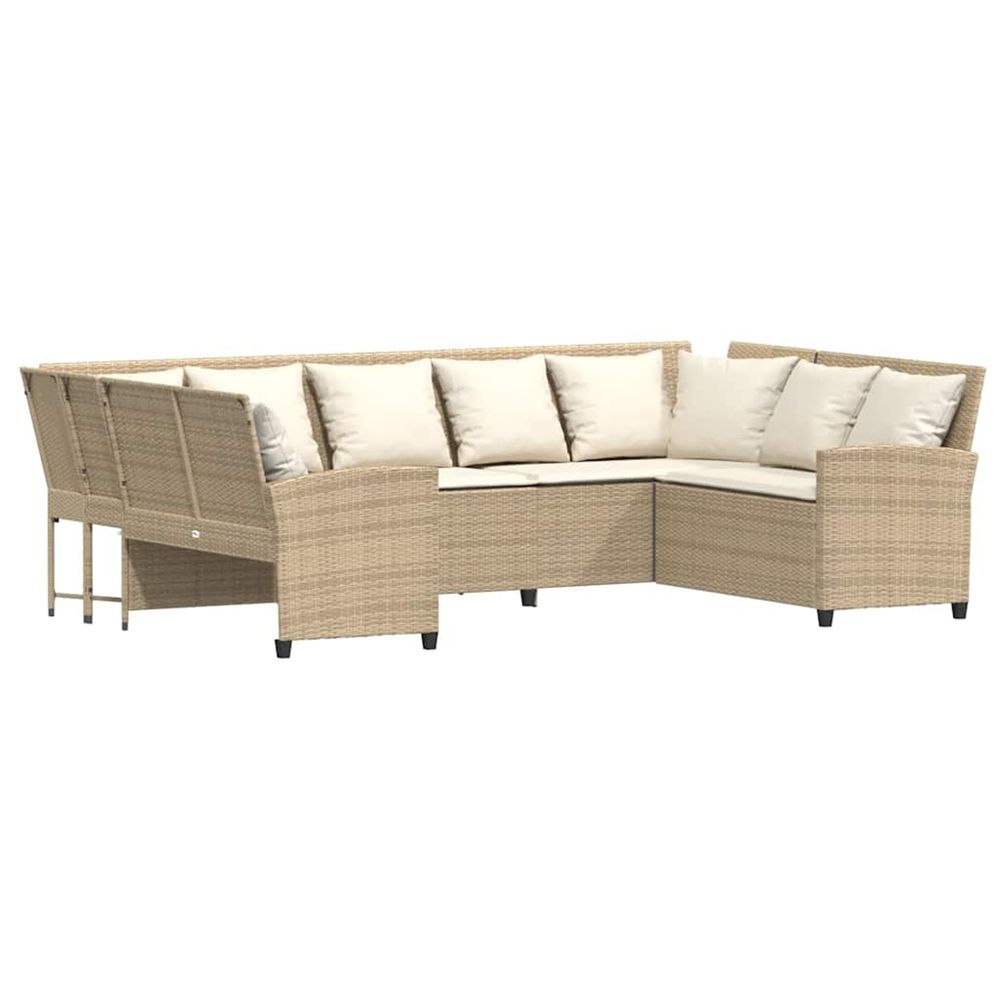 Canapé de jardin avec coussins beige résine tressée
