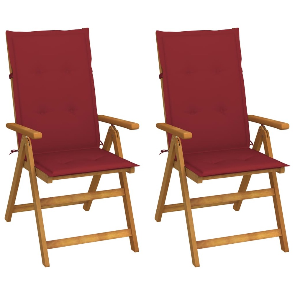 Chaises inclinables de jardin lot de 2 et coussins bois acacia