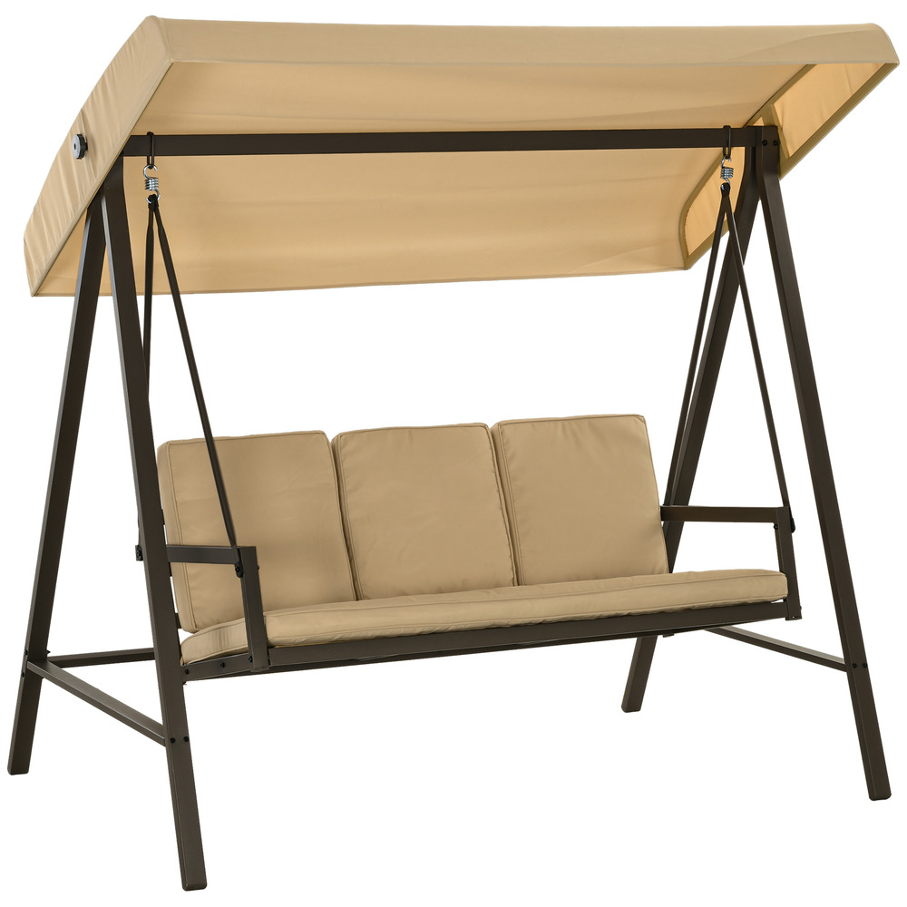 Banc à balançoire de jardin hollywood swing, auvent solaire réglable, 200 cm x 125 cm x 175 cm, beige + marron